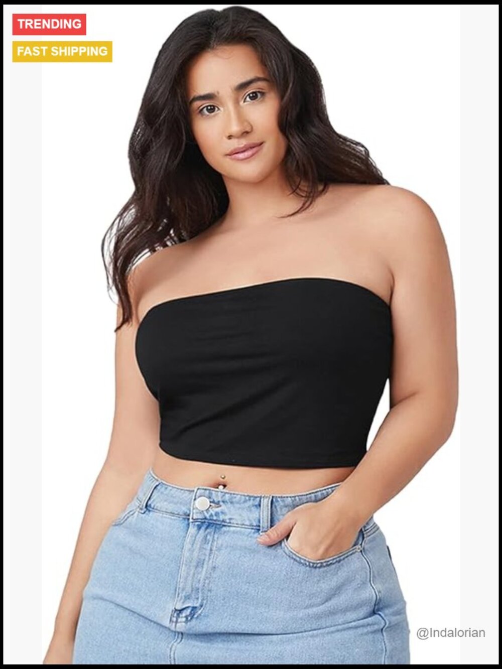 Plus Size Strapless Bandeau Crop Tube Top - Slim Fit Stretch